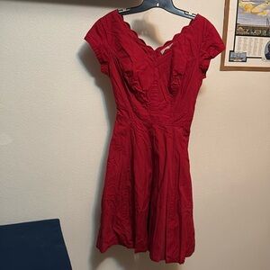 eShakti women's scallop neckline circle skirt dress Sz 10 smocked waist pockets